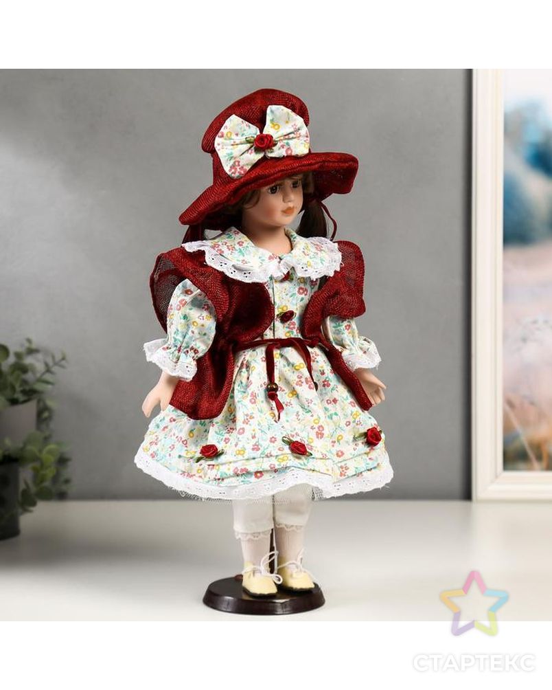 Кукла коллекционная керамика "Вероника в цветочном платье и красном пальто" 40 см арт. СМЛ-136850-1-СМЛ0004822739