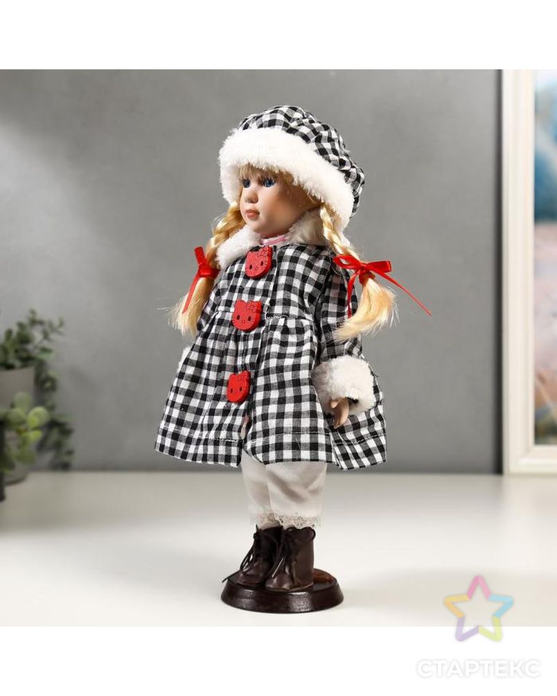 Кукла коллекционная керамика "Злата в пальто в клеточку с красными пуговицами" 30 см арт. СМЛ-136851-1-СМЛ0004822741 2