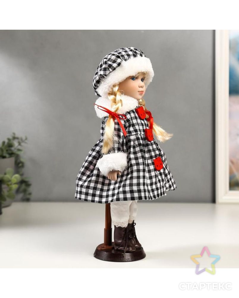 Кукла коллекционная керамика "Злата в пальто в клеточку с красными пуговицами" 30 см арт. СМЛ-136851-1-СМЛ0004822741 3