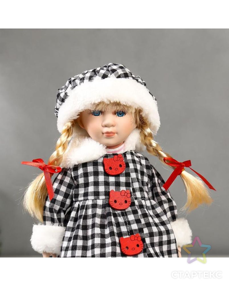 Кукла коллекционная керамика "Злата в пальто в клеточку с красными пуговицами" 30 см арт. СМЛ-136851-1-СМЛ0004822741 5