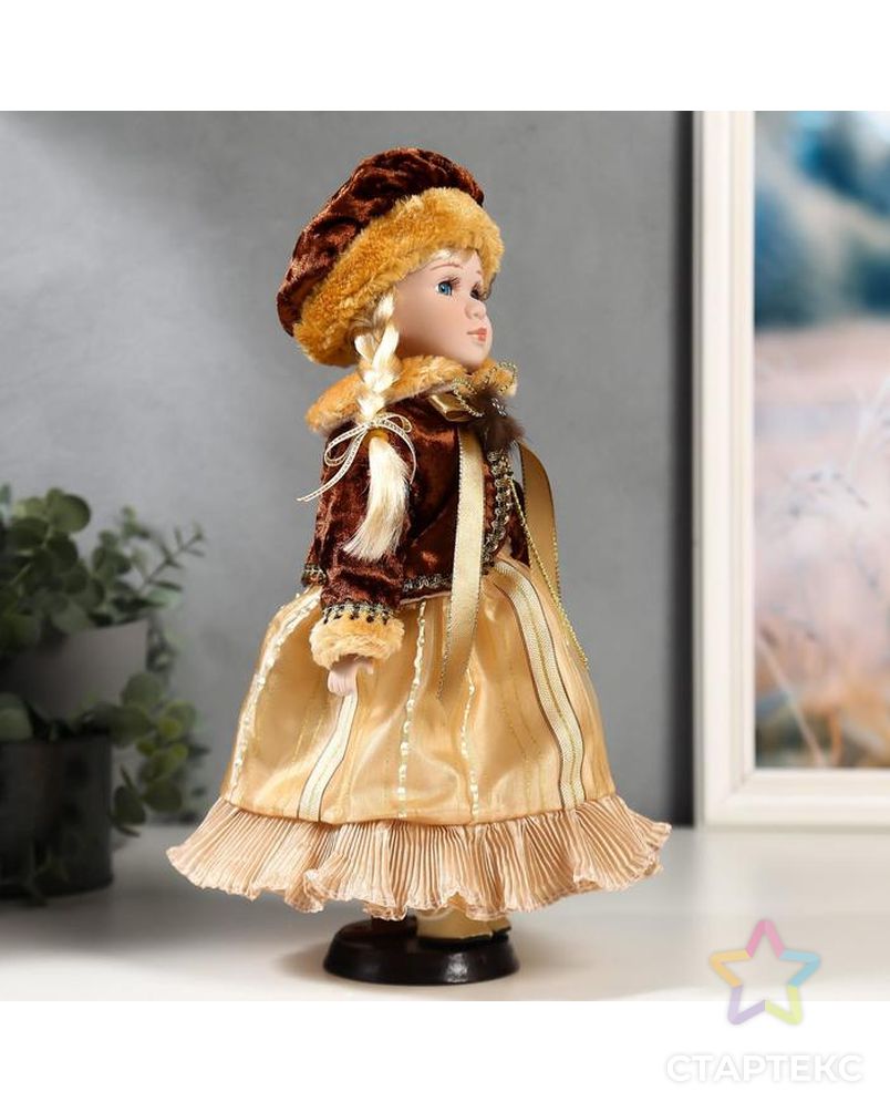 Кукла коллекционная керамика "Лида в золотом платье и бархатной шубке" 30 см арт. СМЛ-137551-1-СМЛ0004822742