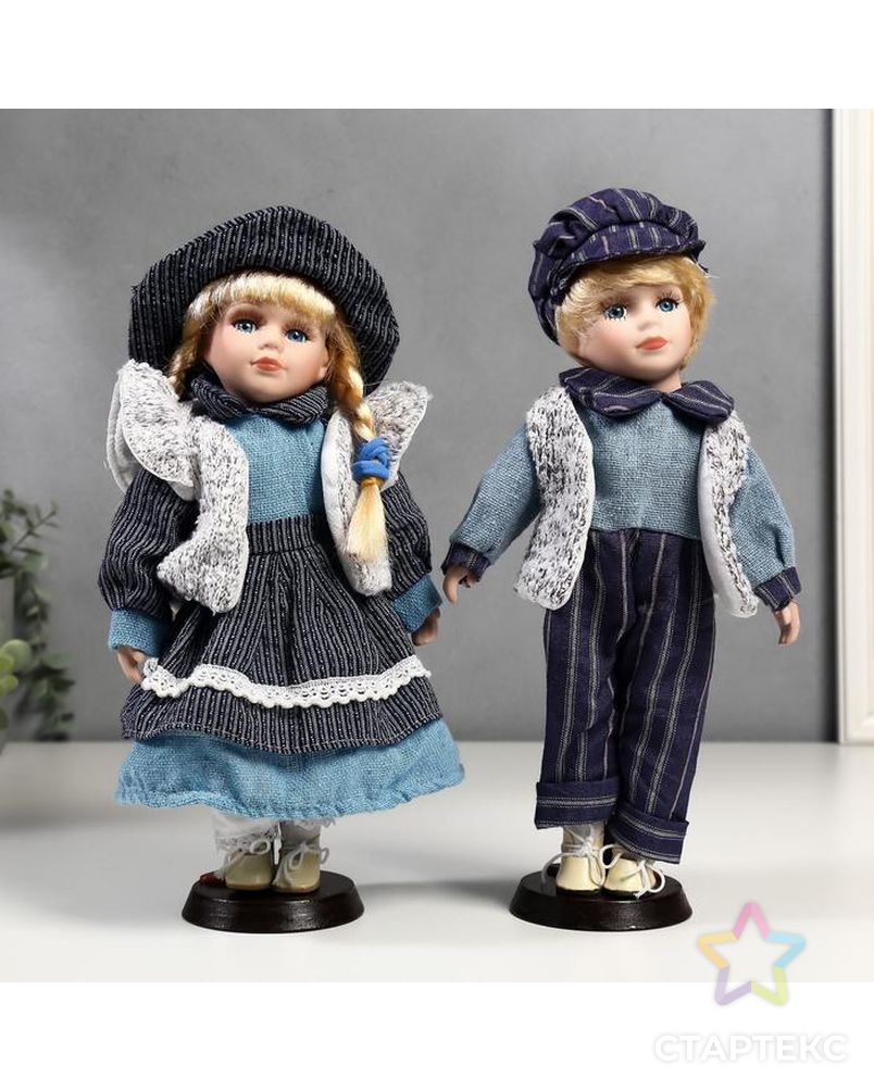 Кукла коллекционная парочка набор 2 шт "Алиса и Артём в синих нарядах" 30 см арт. СМЛ-137553-1-СМЛ0004822744 1