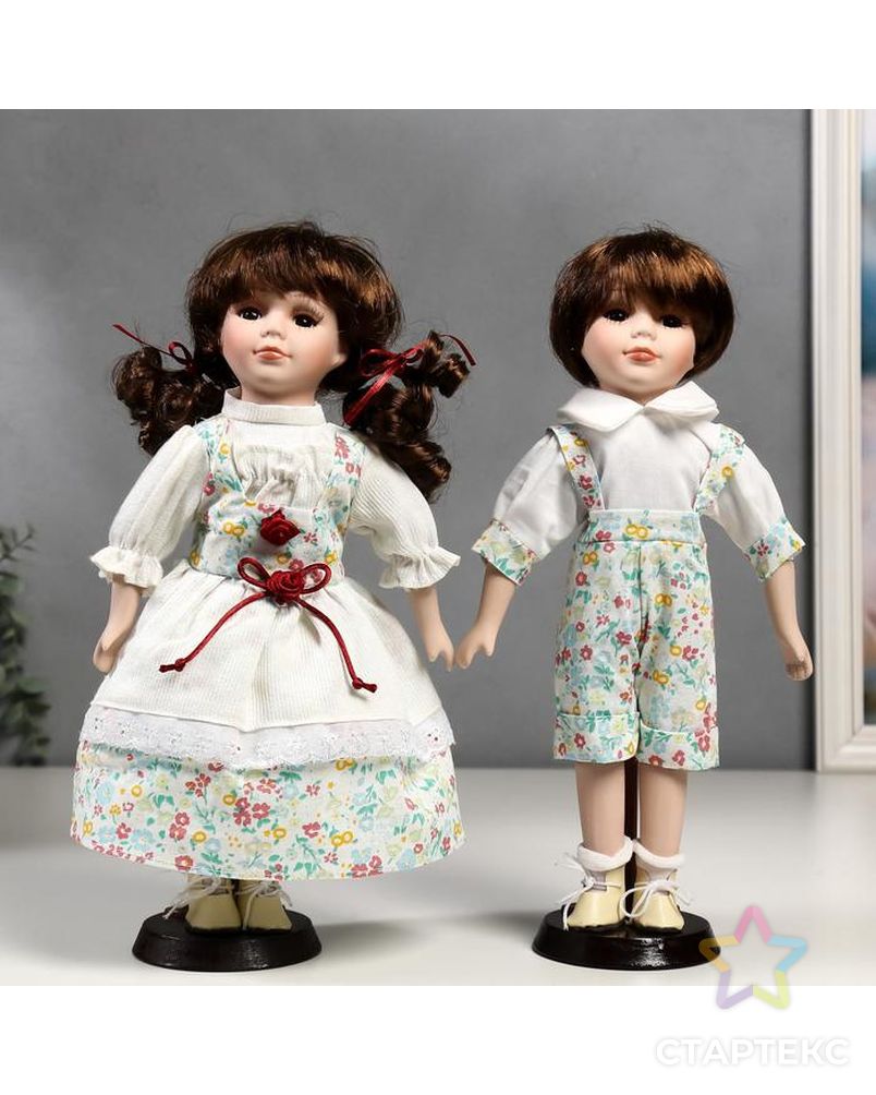 Кукла коллекционная парочка набор 2 шт "Стася и Егор в нарядах в цветочек" 30 см арт. СМЛ-137554-1-СМЛ0004822745 1