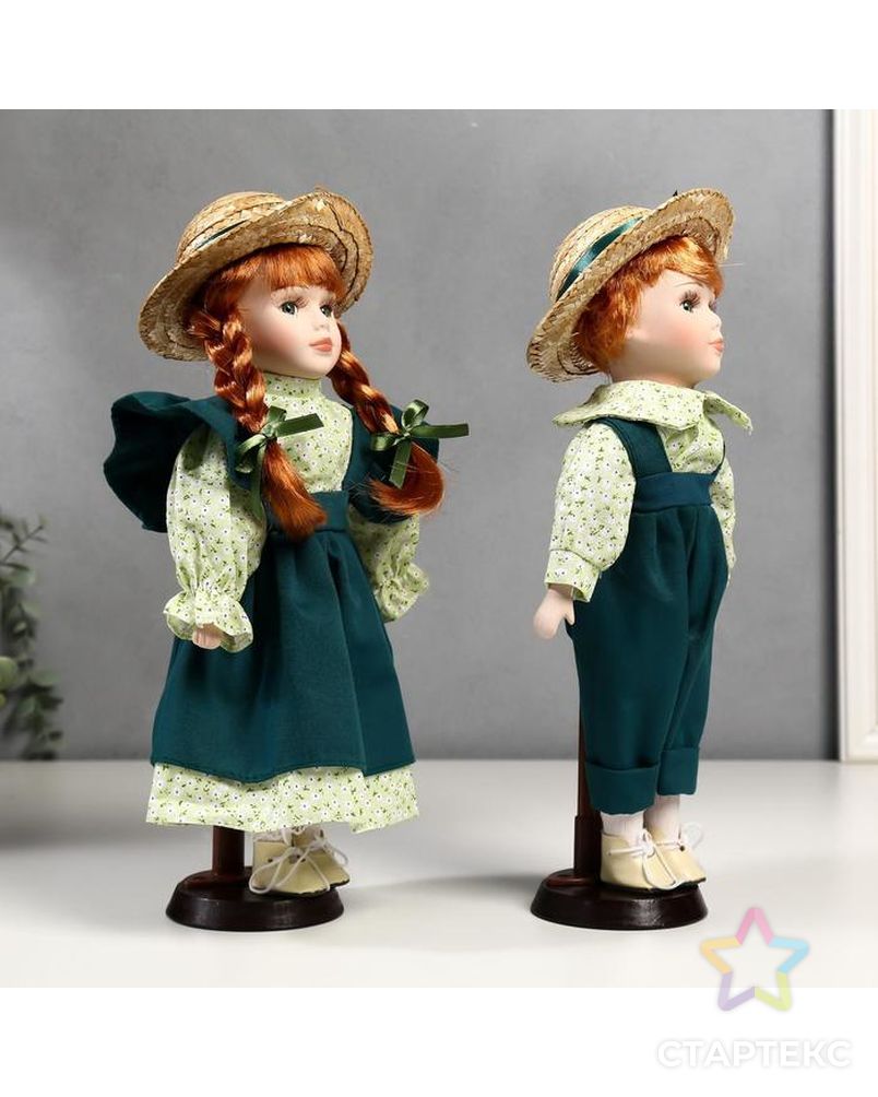 Кукла коллекционная парочка набор 2 шт "Маша и Миша в зелёных нарядах" 30 см арт. СМЛ-137555-1-СМЛ0004822746 2