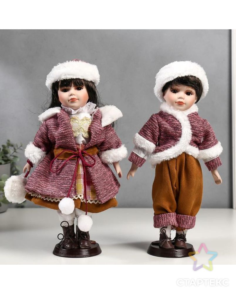 Кукла коллекционная парочка набор 2 шт "Ника и Паша в нарядах с мехом" 30 см арт. СМЛ-137557-1-СМЛ0004822748 1
