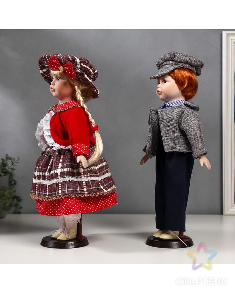 Кукла коллекционная парочка набор 2 шт "Лиза и Лёша в нарядах в клеточку" 40 см арт. СМЛ-137558-1-СМЛ0004822749 3