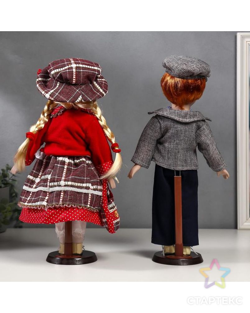 Кукла коллекционная парочка набор 2 шт "Лиза и Лёша в нарядах в клеточку" 40 см арт. СМЛ-137558-1-СМЛ0004822749 4