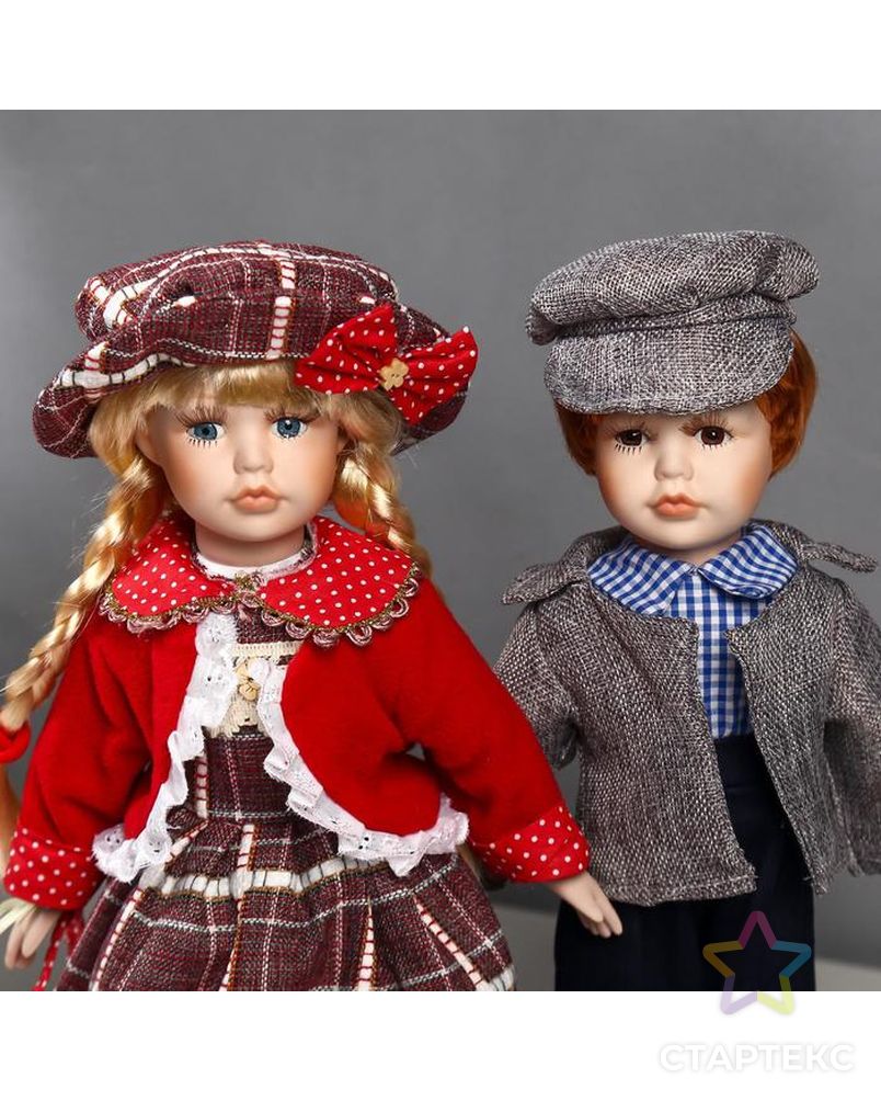 Кукла коллекционная парочка набор 2 шт "Лиза и Лёша в нарядах в клеточку" 40 см арт. СМЛ-137558-1-СМЛ0004822749 5