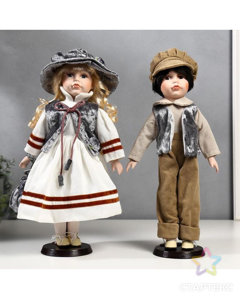 Кукла коллекционная парочка набор 2 шт "Юля и Юра в плюшевых жилетках" 40 см арт. СМЛ-137560-1-СМЛ0004822751 1
