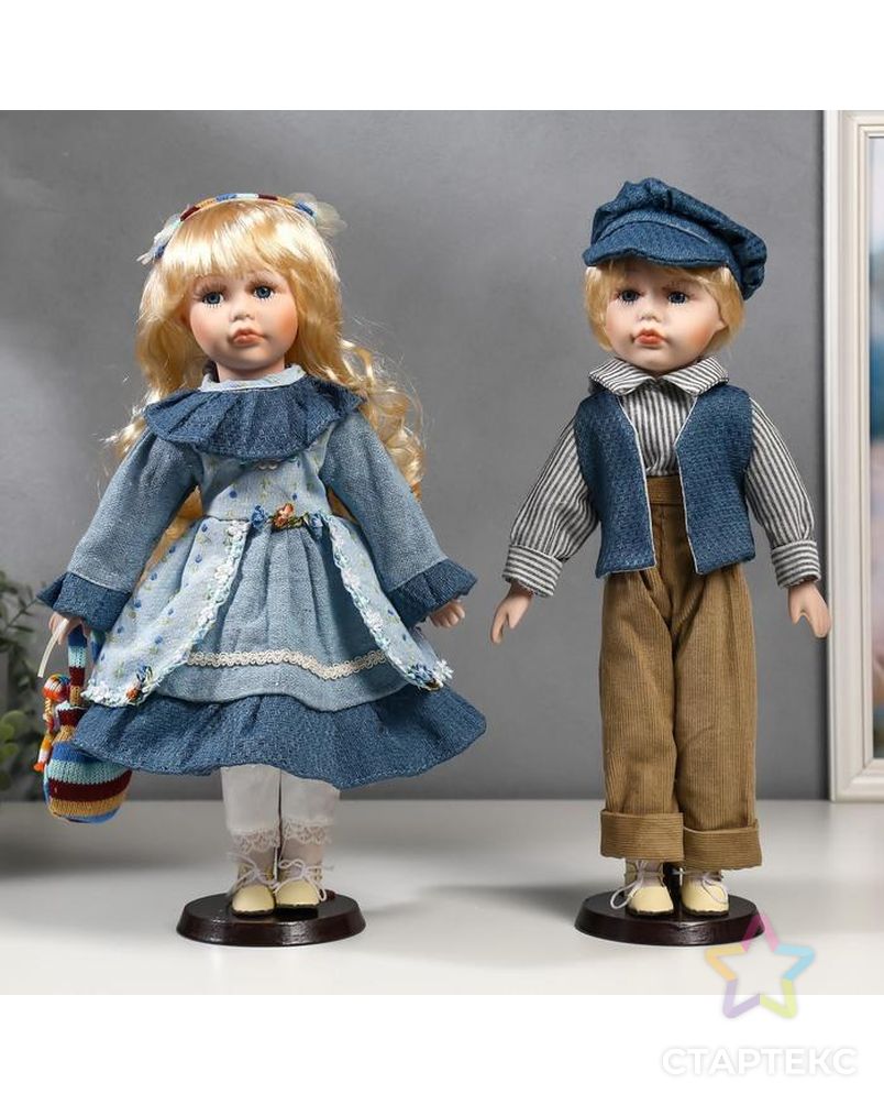 Кукла коллекционная парочка набор 2 шт "Вера и Сережа в голубых нарядах" 40 см арт. СМЛ-137561-1-СМЛ0004822752 1