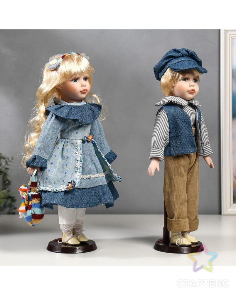 Кукла коллекционная парочка набор 2 шт "Вера и Сережа в голубых нарядах" 40 см арт. СМЛ-137561-1-СМЛ0004822752 2