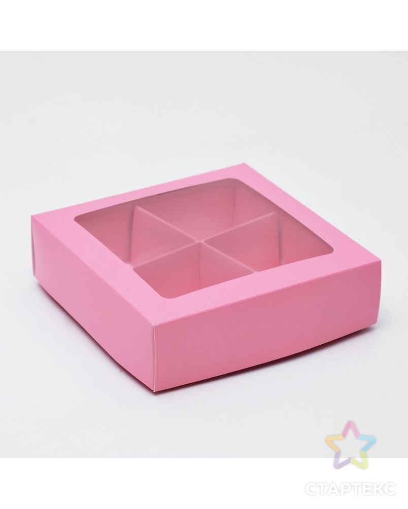 Коробка для конфет 4 шт, с окном, крафт 12,5 х 12,5 х 3,5 см арт. СМЛ-99275-5-СМЛ0004829466 1