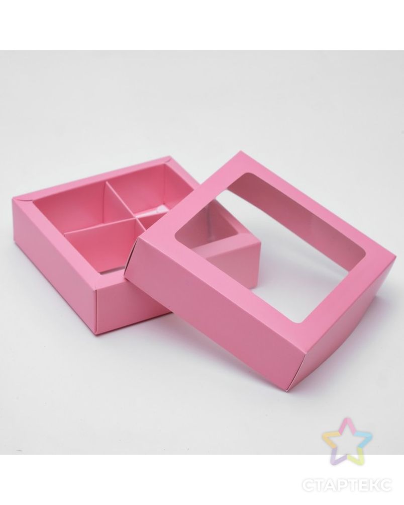 Коробка для конфет 4 шт, с окном, крафт 12,5 х 12,5 х 3,5 см арт. СМЛ-99275-5-СМЛ0004829466 2