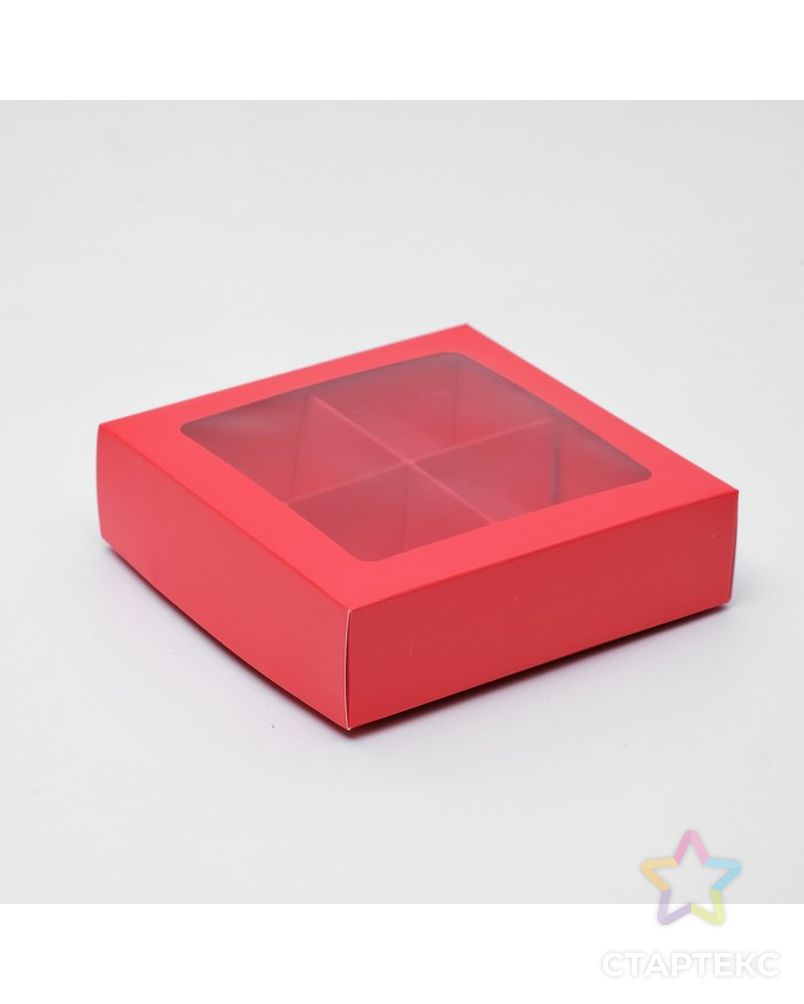 Коробка для конфет 4 шт, с окном, крафт 12,5 х 12,5 х 3,5 см арт. СМЛ-99275-3-СМЛ0004829468 1
