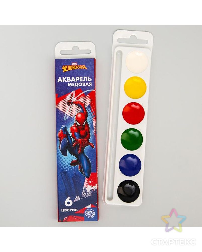 Акварель медовая «Человек-паук», 6 цветов, в картонной коробке, без кисти арт. СМЛ-180395-1-СМЛ0004846911 1