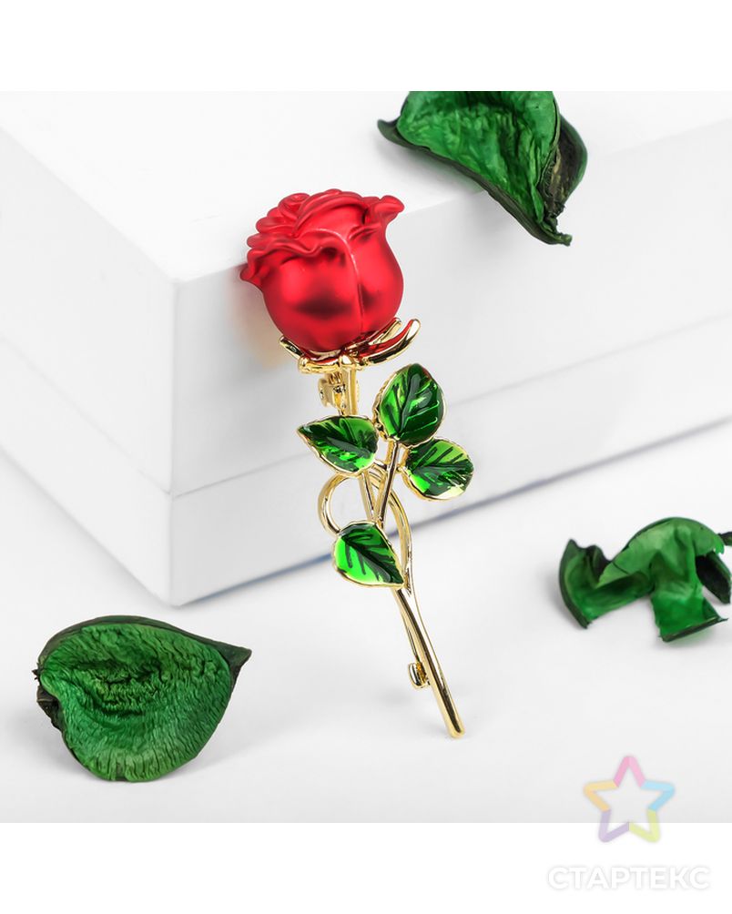 Брошь "Цветок" роза, цвет красно-зелёный в золоте арт. СМЛ-176449-1-СМЛ0004856699 1