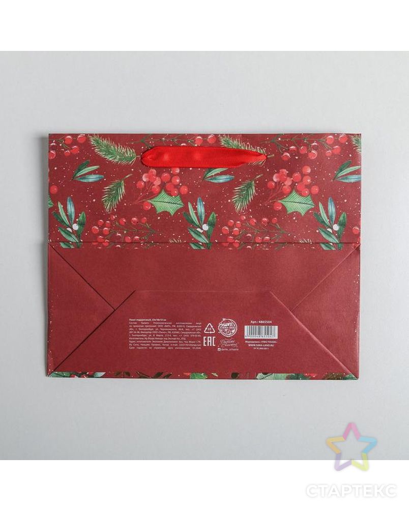 Пакет крафтовый горизонтальный «Новогоднее настроение», MS 23 × 18 × 10 см арт. СМЛ-101396-1-СМЛ0004865504 4