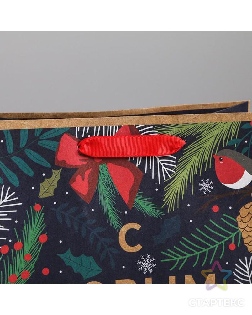 Пакет крафтовый вертикальный «Новогодний лес», ML 23 × 27 × 11.5 см арт. СМЛ-101404-1-СМЛ0004865526 3