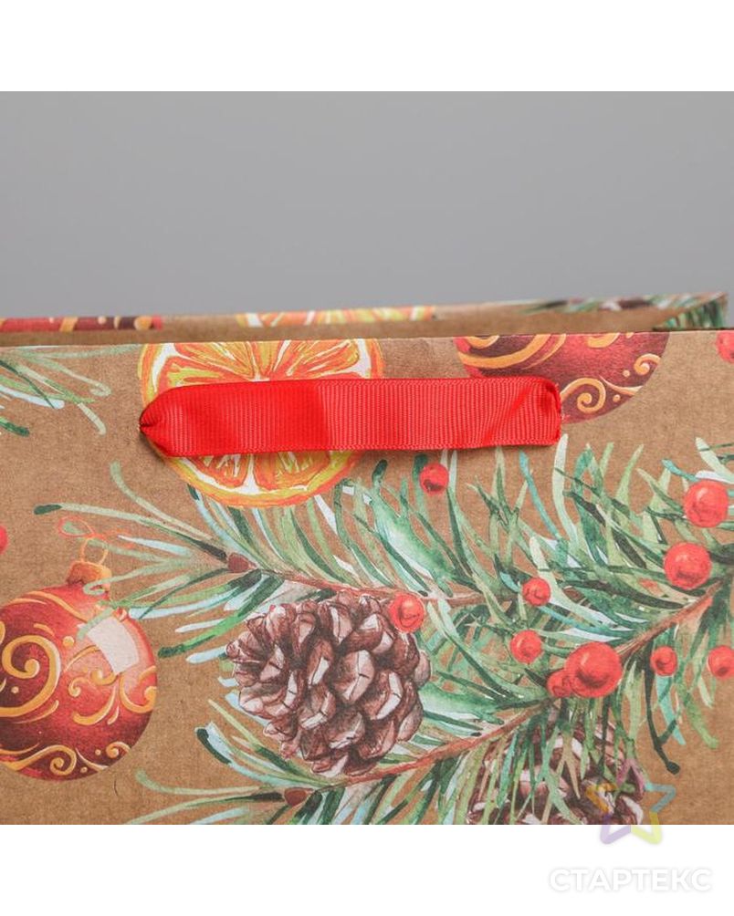 Пакет крафтовый горизонтальный «Новогодние шарики», MS 23 × 18 × 10 см арт. СМЛ-101407-1-СМЛ0004865531 3