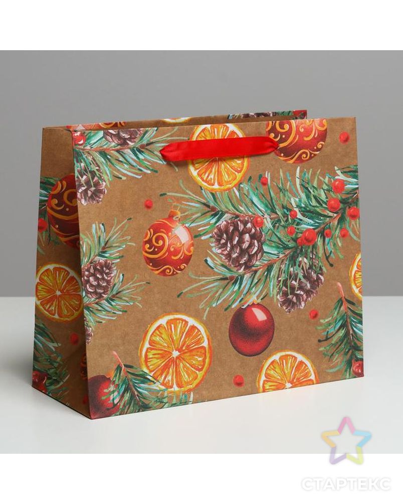 Пакет крафтовый горизонтальный «Новогодние шарики», MS 23 × 18 × 10 см арт. СМЛ-101407-2-СМЛ0004865532 1