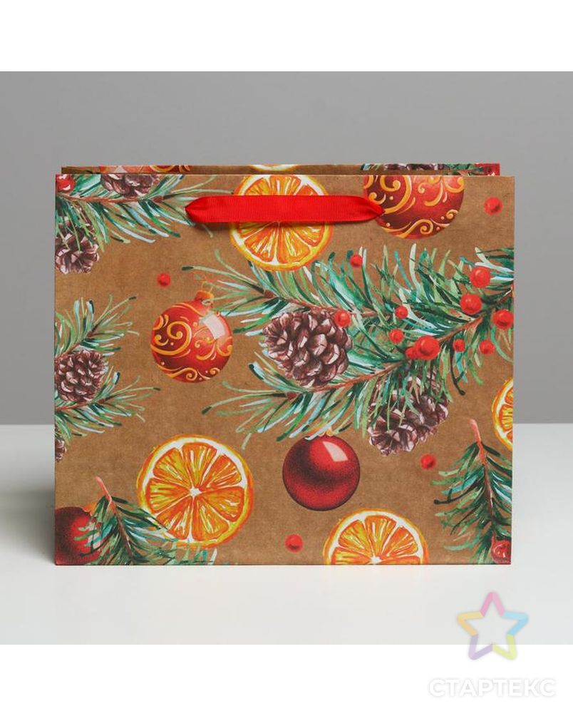 Пакет крафтовый горизонтальный «Новогодние шарики», MS 23 × 18 × 10 см арт. СМЛ-101407-2-СМЛ0004865532 2