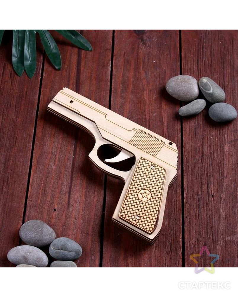 Сувенир деревянный пистолет резинкострел, стреляет резинками арт. СМЛ-105850-1-СМЛ0004874606 1
