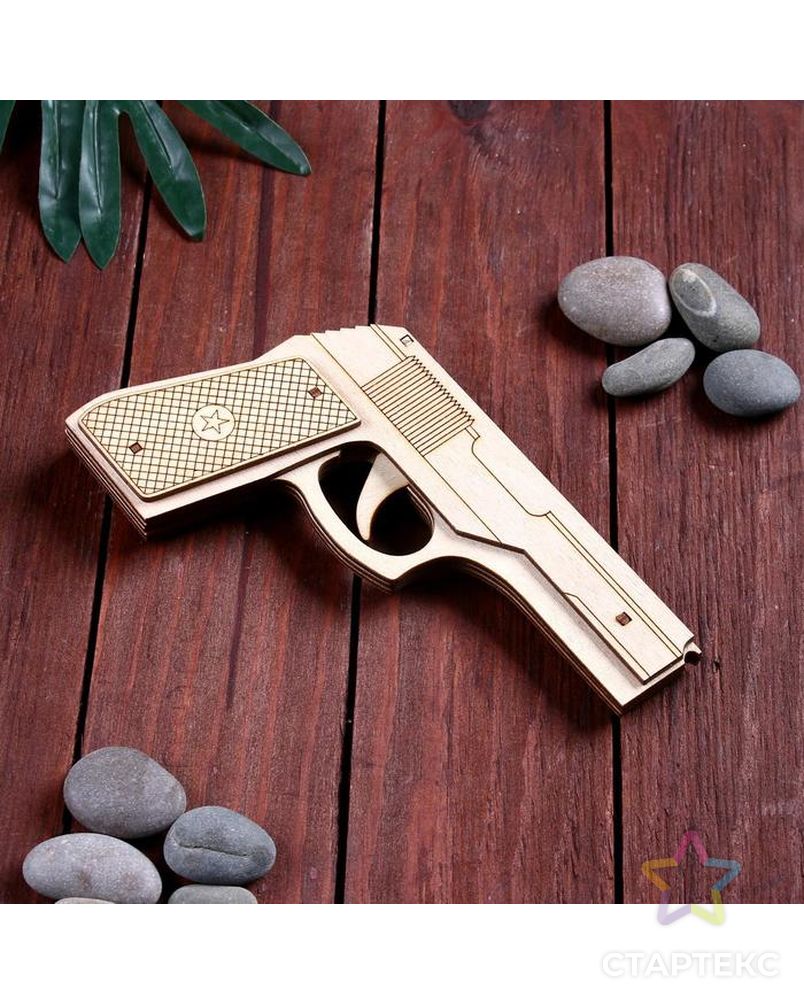 Сувенир деревянный пистолет резинкострел, стреляет резинками арт. СМЛ-105850-1-СМЛ0004874606 3