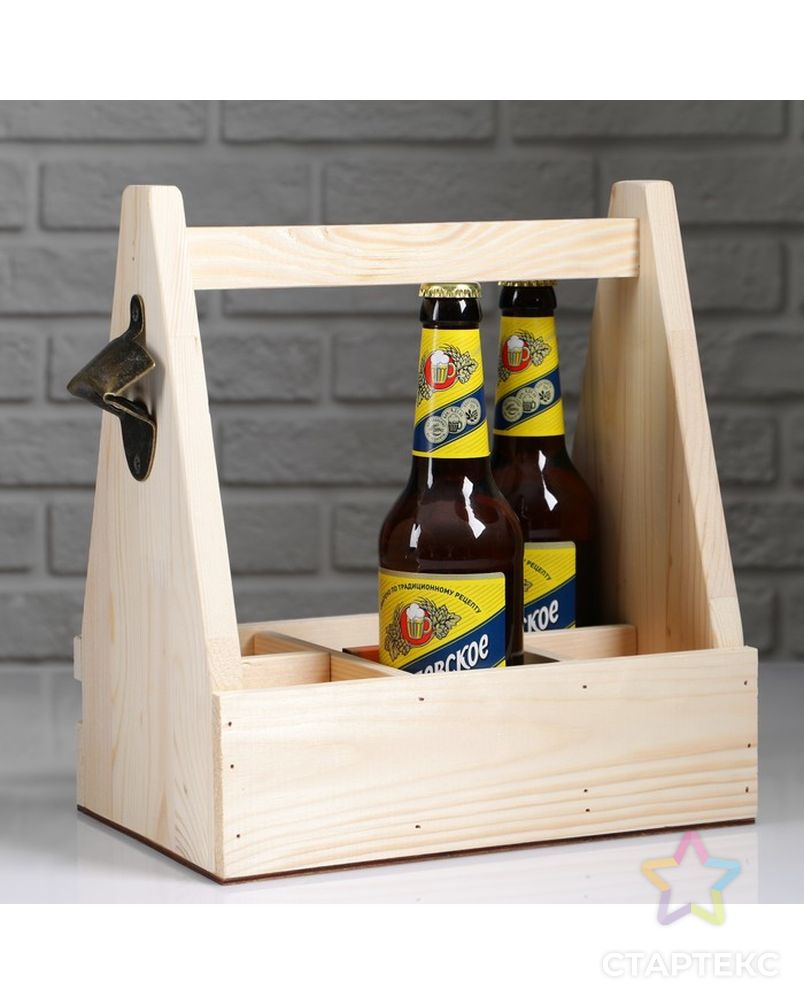 Ящик для пива 27×18×30 см  с открывашкой, под 6 бутылок, деревянный арт. СМЛ-145877-1-СМЛ0004898936 1