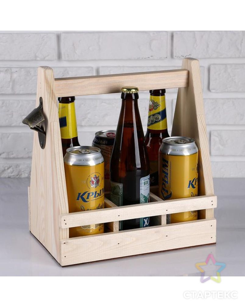 Ящик для пива 27×18×30 см  с открывашкой, под 6 бутылок, деревянный арт. СМЛ-145877-1-СМЛ0004898936 4