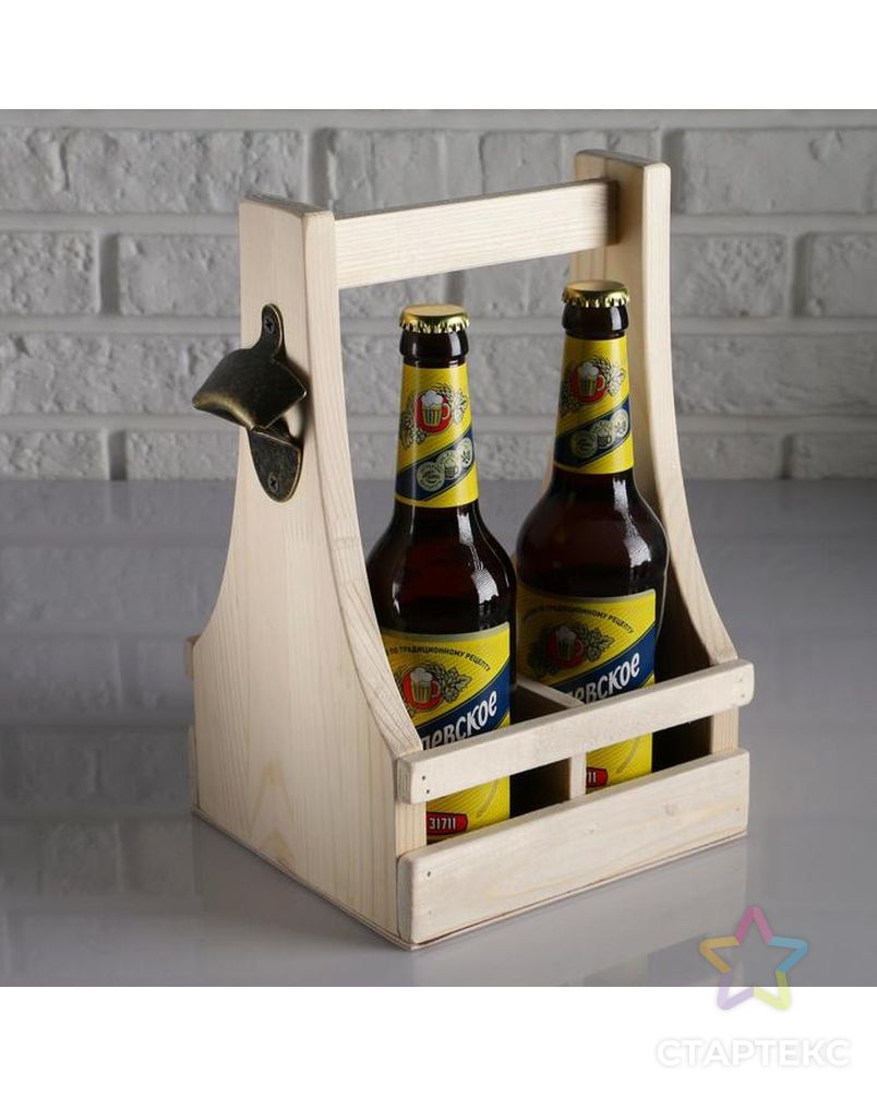 Ящик для пива 19×18×30 см  с открывашкой, под 4 бутылки, деревянный арт. СМЛ-145876-1-СМЛ0004898937 1