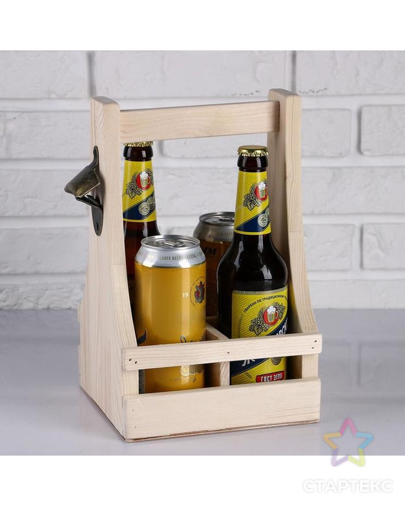 Ящик для пива 19×18×30 см  с открывашкой, под 4 бутылки, деревянный арт. СМЛ-145876-1-СМЛ0004898937 4