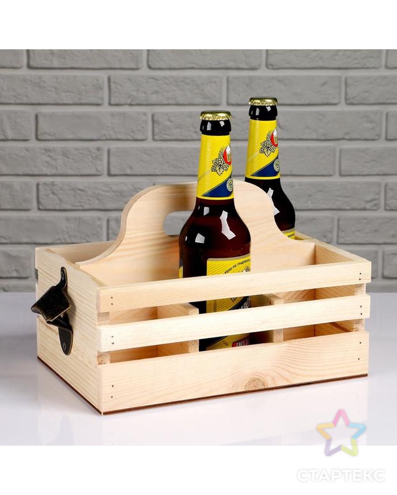 Ящик для пива 27×18×18.5 см  с открывашкой, под 6 бутылок, деревянный арт. СМЛ-172079-1-СМЛ0004898940 1
