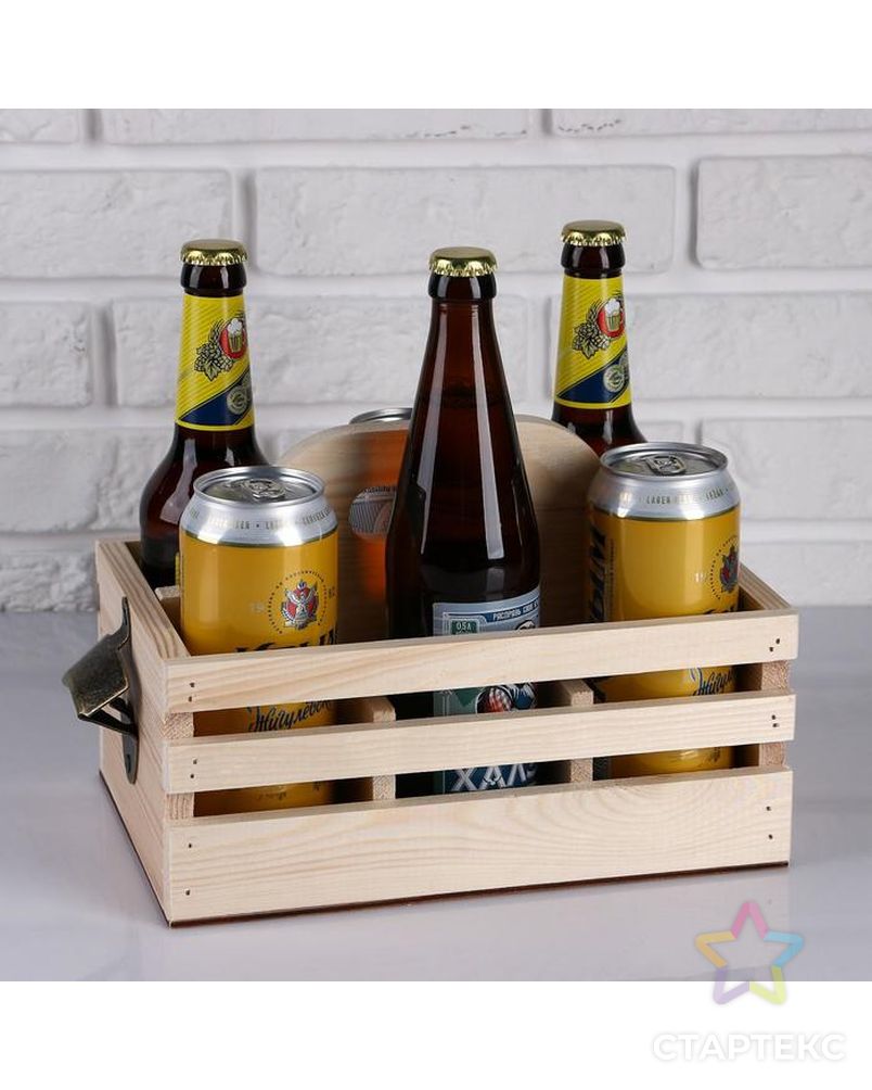 Ящик для пива 27×18×18.5 см  с открывашкой, под 6 бутылок, деревянный арт. СМЛ-172079-1-СМЛ0004898940 4