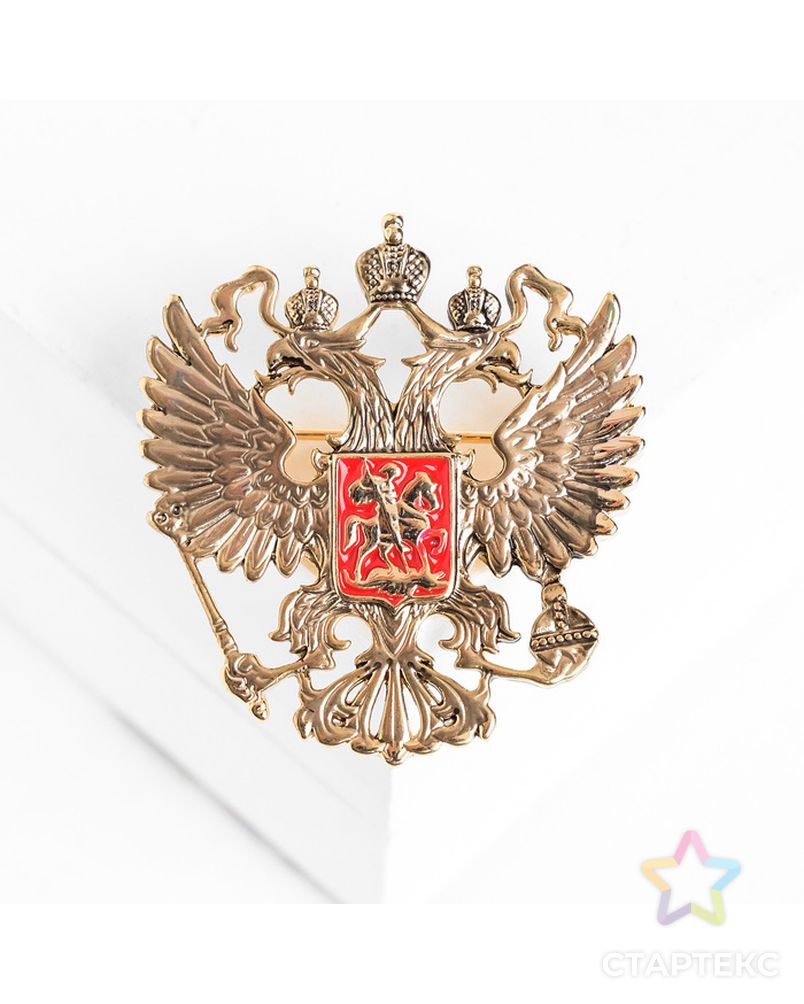 Брошь "Герб Российской Федерации", цвет красный в золоте арт. СМЛ-141717-1-СМЛ0004915217 1