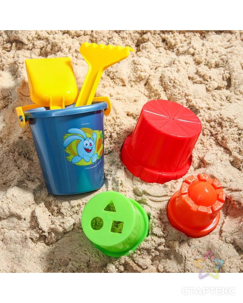 Набор для игры в песке: ведро, совок, грабли, 3 формочки, СМЕШАРИКИ арт. СМЛ-86377-1-СМЛ0004922318 1
