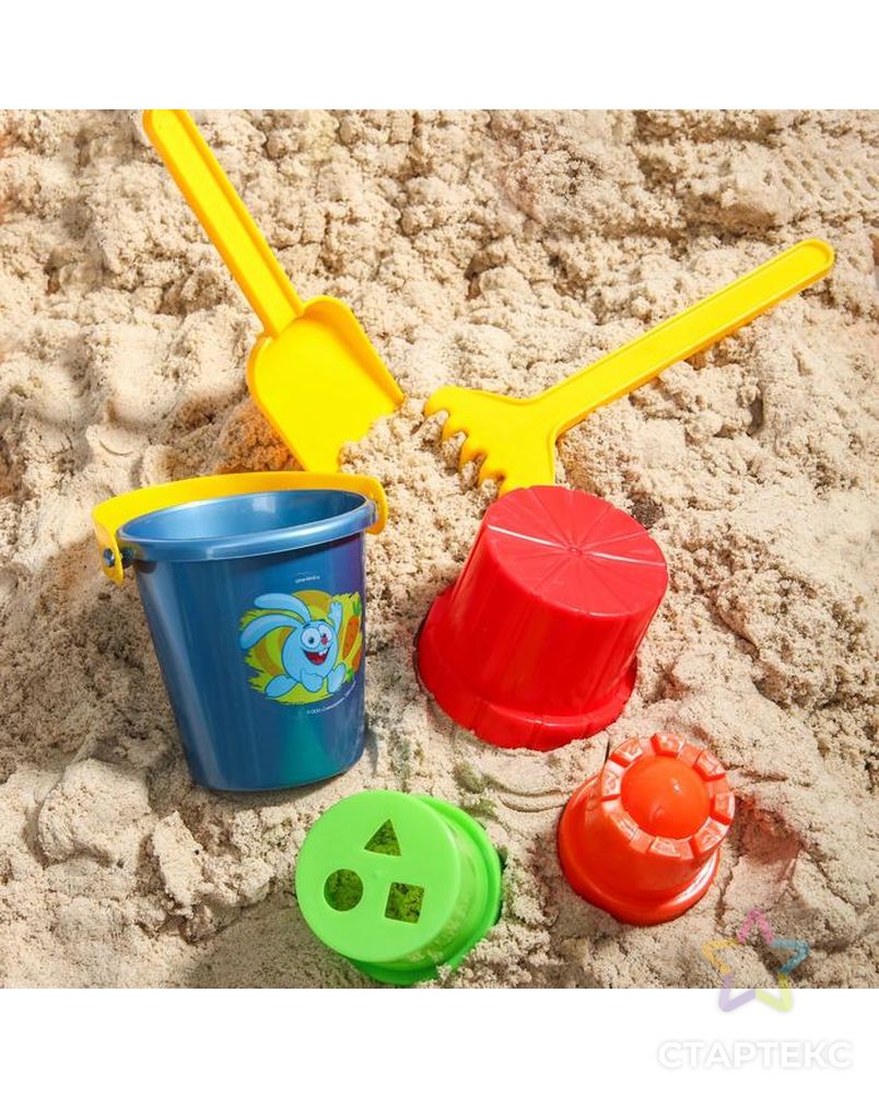 Набор для игры в песке: ведро, совок, грабли, 3 формочки, СМЕШАРИКИ арт. СМЛ-86377-1-СМЛ0004922318 2