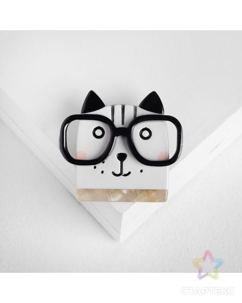Брошь "Котик" в очках, цвет чёрно-белый арт. СМЛ-105451-1-СМЛ0004933038 1