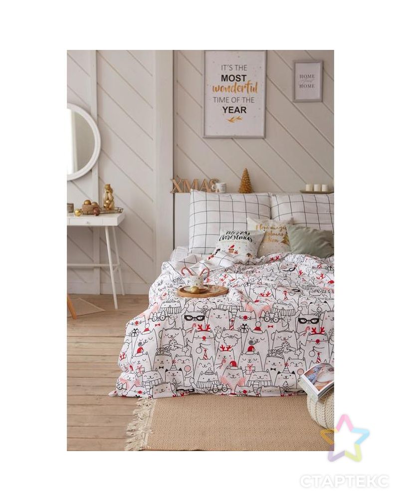 Постельное белье Этель 2 сп Xmas cat 175*215 см, 200*220 см, 70*70 см - 2 шт арт. СМЛ-178599-2-СМЛ0004935601