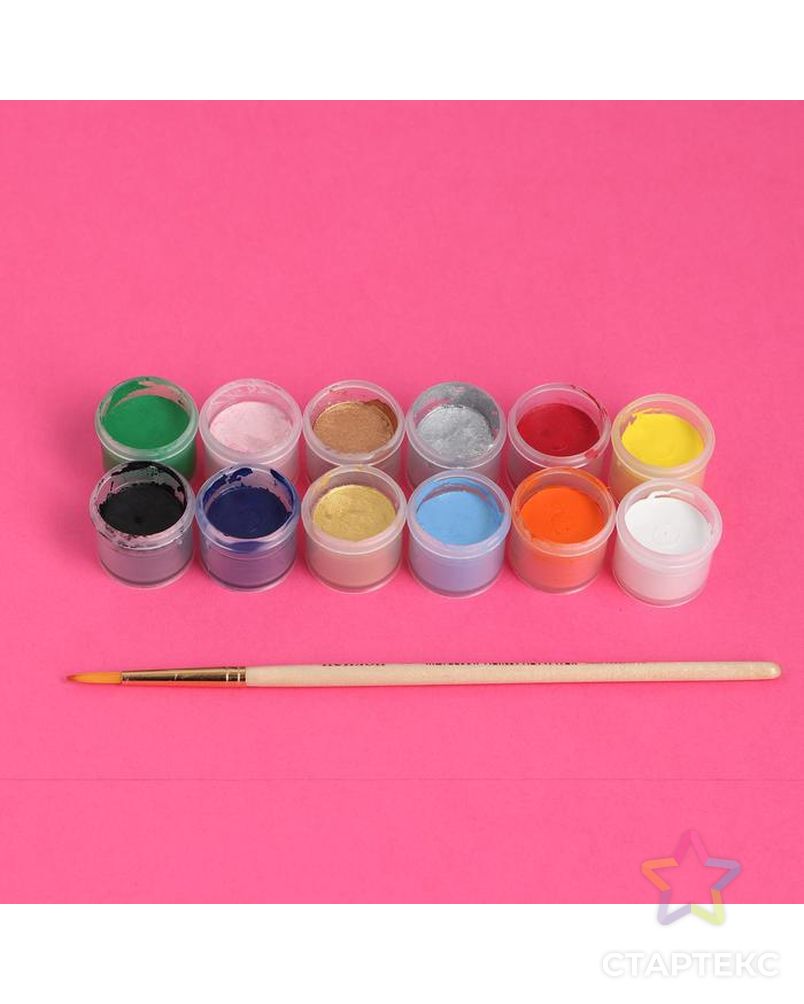 Краска для лица и тела "Боди-арт", набор 12 шт, 12 цветов, 3 мл+кисть арт. СМЛ-119377-1-СМЛ0004936959 3