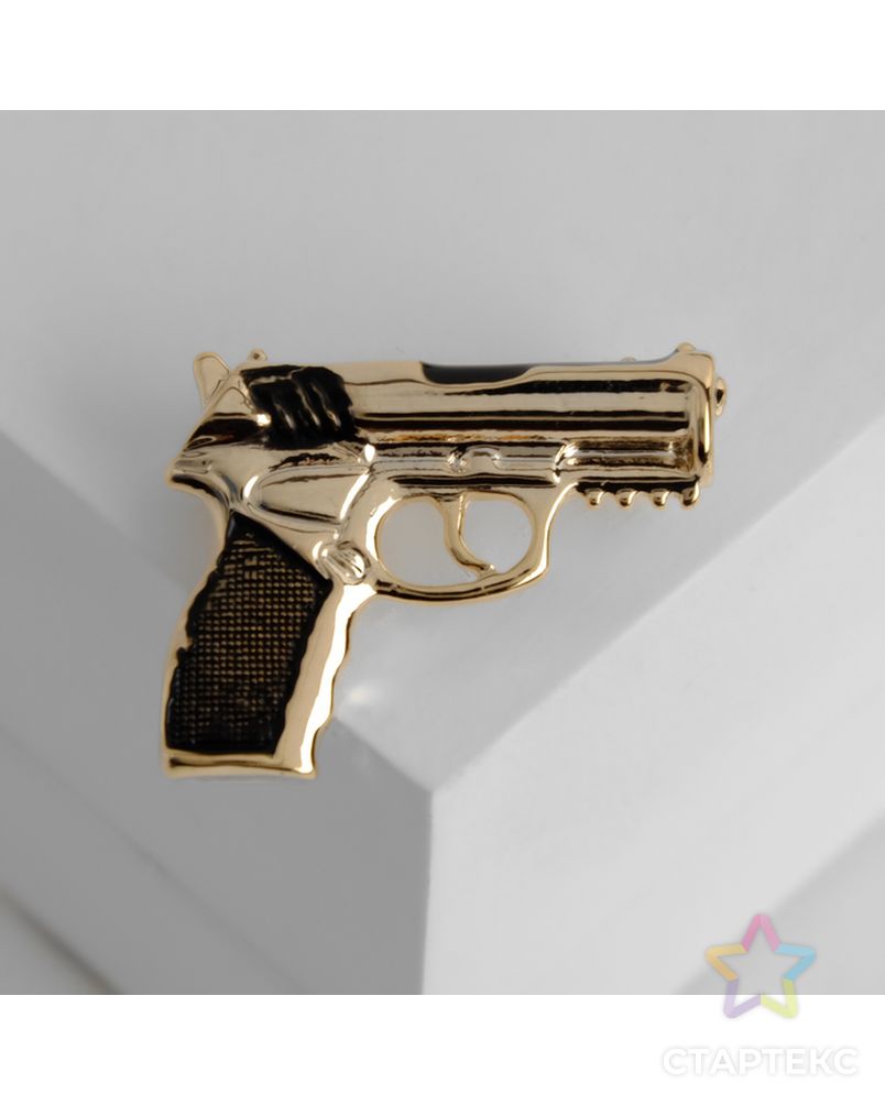 Брошь "Пистолет", цвет чёрный в золоте арт. СМЛ-141170-1-СМЛ0004937228