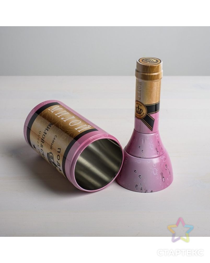 Коробка жестяная в форме бутылки "Подарок", 29,7 см × 8 см × 8 см арт. СМЛ-83013-1-СМЛ0004939124 2