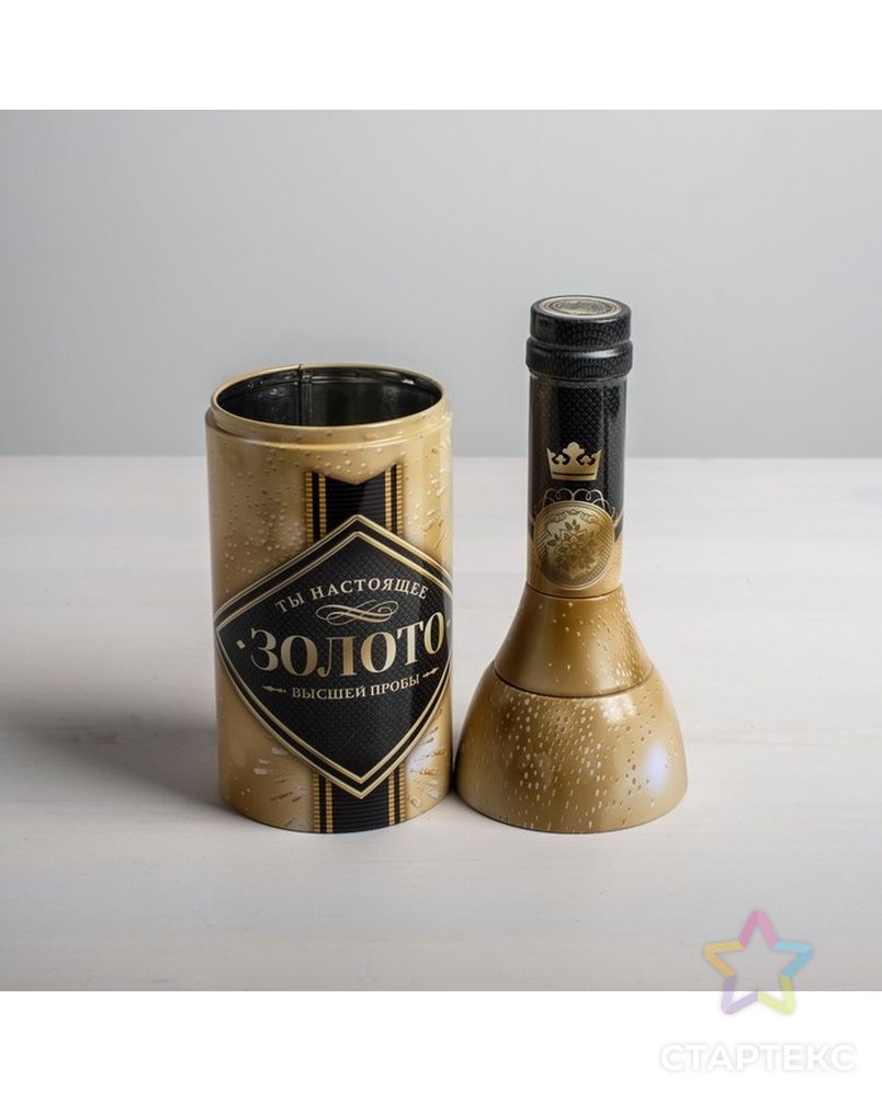 Коробка жестяная в форме бутылки "Золото", 29,7 см × 8 см × 8 см арт. СМЛ-83015-1-СМЛ0004939145 3