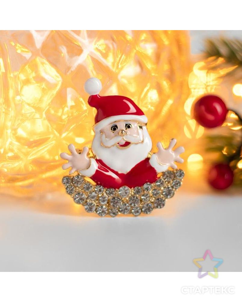 Брошь новогодняя "Дед Мороз" сюрприз, цвет красно-белый в золоте арт. СМЛ-38688-1-СМЛ0004965477 1