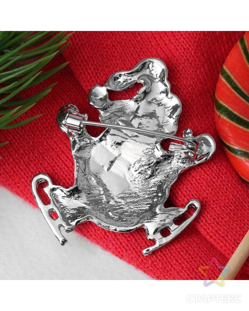 Брошь новогодняя "Снеговик" карамелька, цвет красно-белый в серебре арт. СМЛ-106058-1-СМЛ0004965505 4
