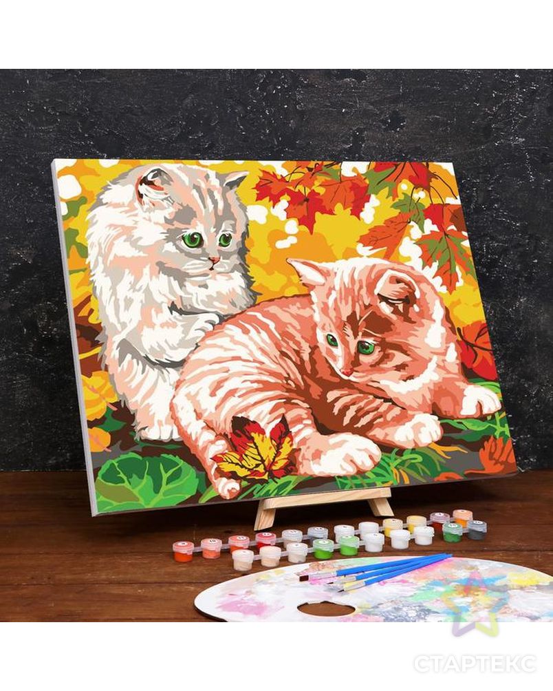 Картина по номерам на холсте с подрамником «Котята в листве» 40×50 см арт. СМЛ-206955-1-СМЛ0004971862 1