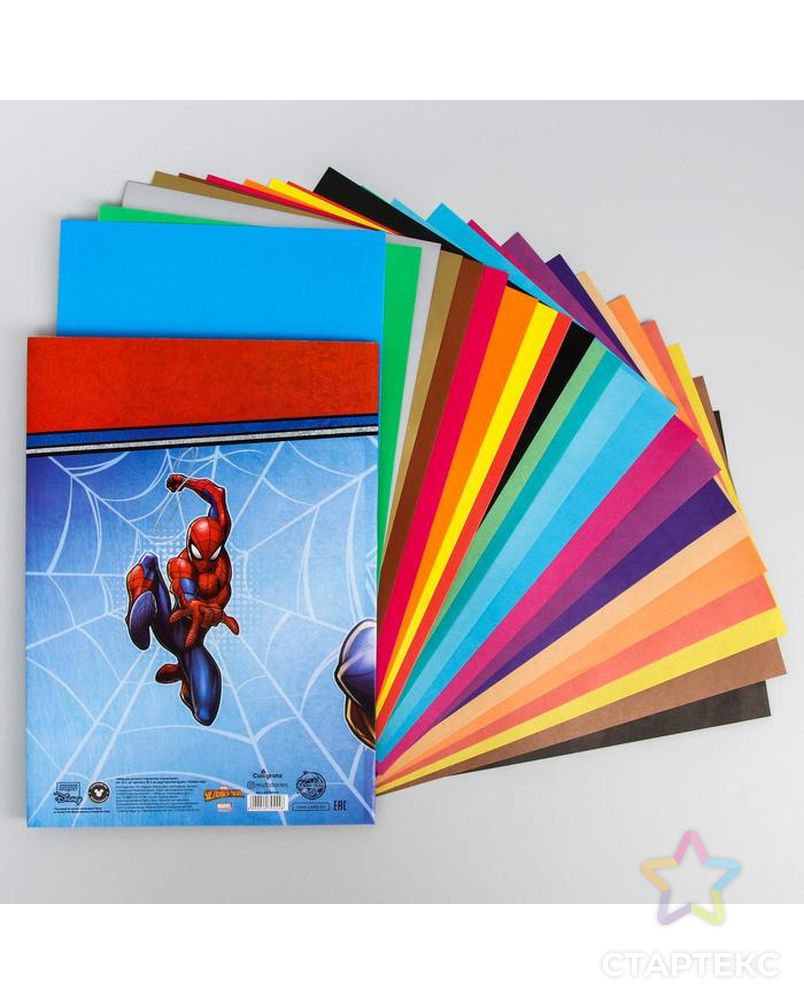 Набор «Герой» А4: 10 листов цветного одностороннего мелованного картона, 16 листов цветной двусторонней бумаги «Человек-паук» арт. СМЛ-229931-1-СМЛ0004979444 2