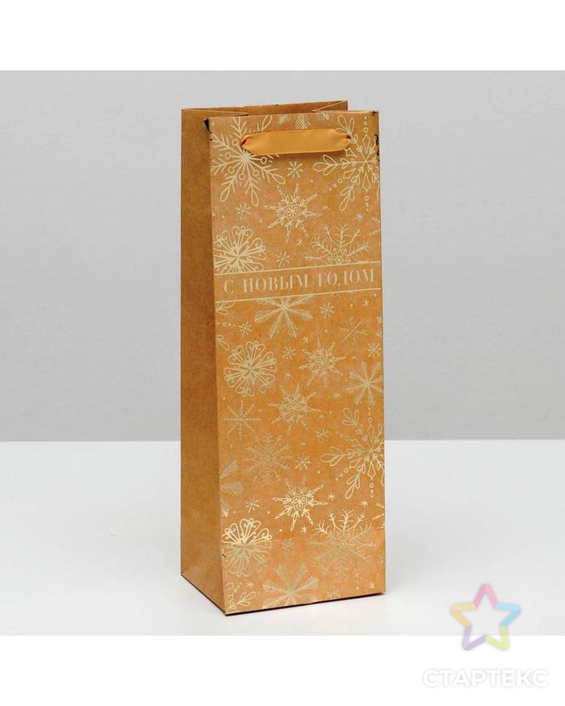 Пакет под бутылку «Снежинки», 13 × 36 × 10 см арт. СМЛ-107752-1-СМЛ0004984291 2
