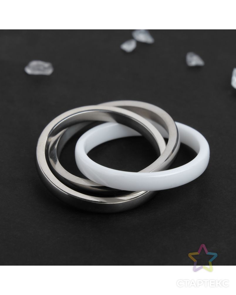 Кольцо керамика "Три нити", цвет белый в серебре, 19 размер арт. СМЛ-33691-2-СМЛ0004984731 1