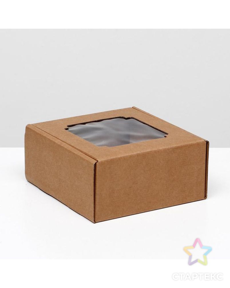Коробка самосборная, с окном, крафт, 19 х 19 х 9 см арт. СМЛ-90022-1-СМЛ0004987533 1