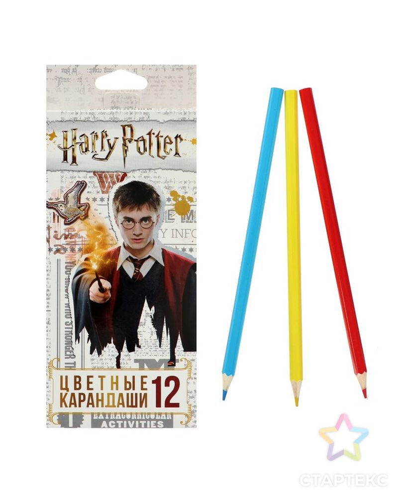 Карандаши цветные 12 цветов "Гарри Поттер", заточенные, картонная коробка, европодвес арт. СМЛ-214183-1-СМЛ0004992961 1
